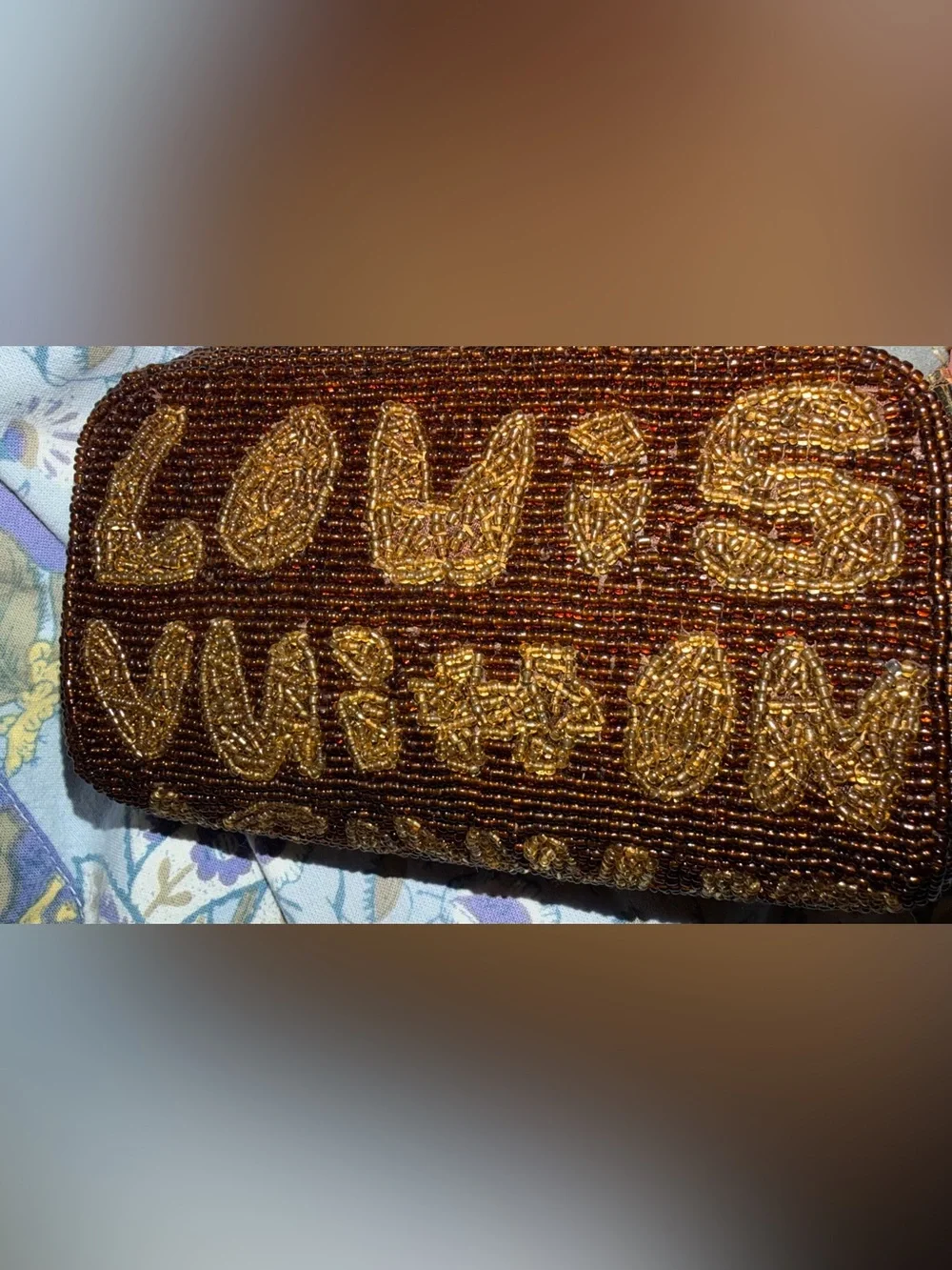 Louis Vuitton purse satchel make up case. Beaded beautifully with strap and gold
